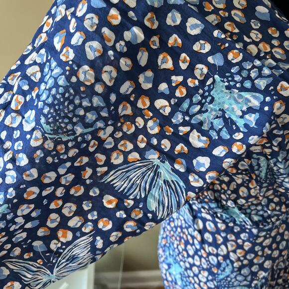 Poupette St Barth Flowy Floral Maxi Dress Blue Sz M Deep Slits LLona Long Sleeve - Picture 3 of 16